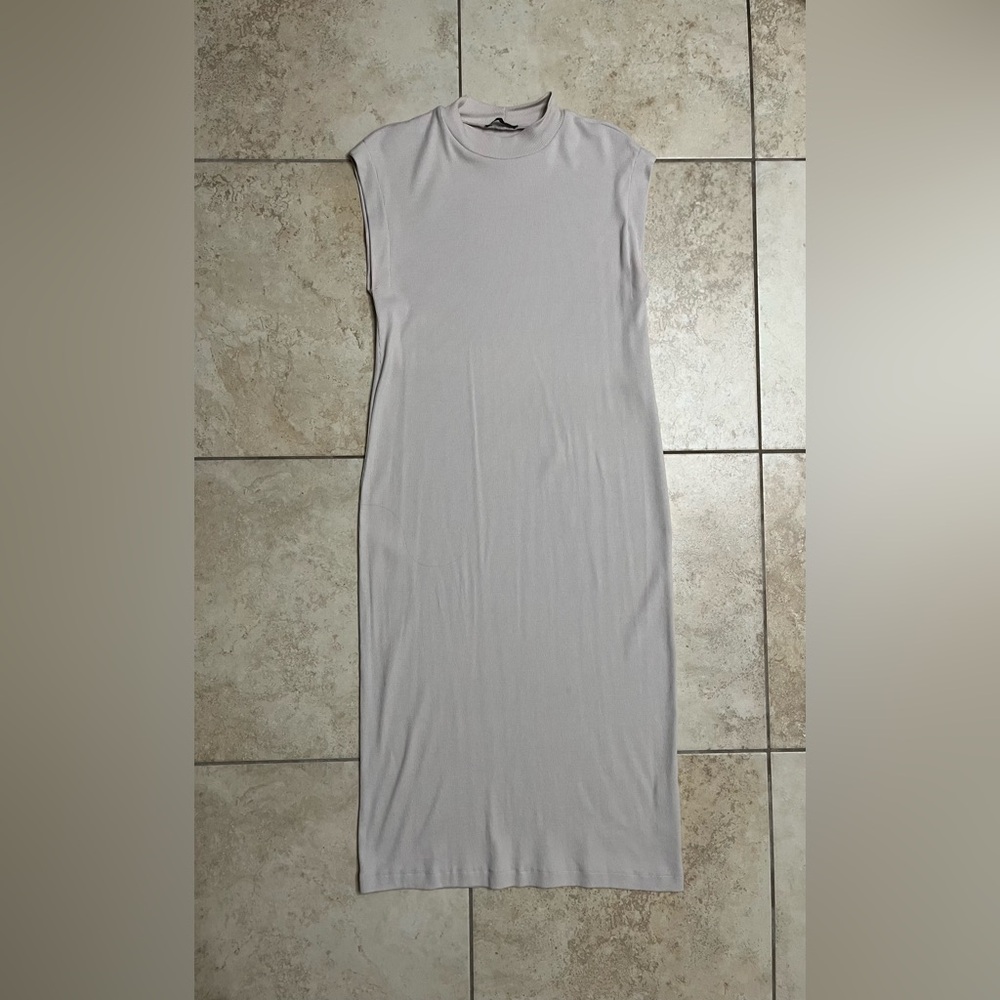 Zara Beige Ribbed Sleeveless Dress